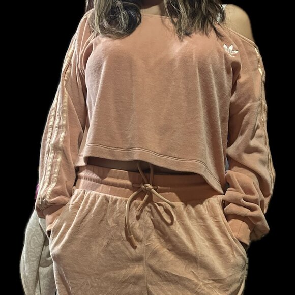 adidas Originals Tops - Adidas Originals Velour 3-Stripes Track Suit Matching Set: Top-M, Pants-XL